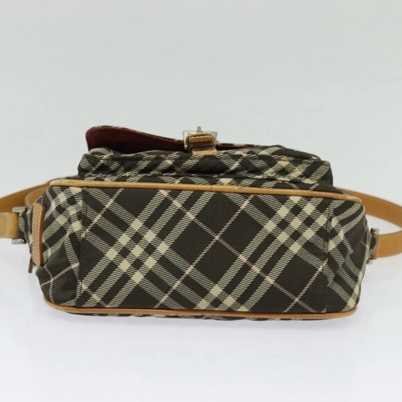 BURBERRY Nova Check Blue Label Shoulder Bag Canvas Brown Silver Auth - Picture 10 of 16